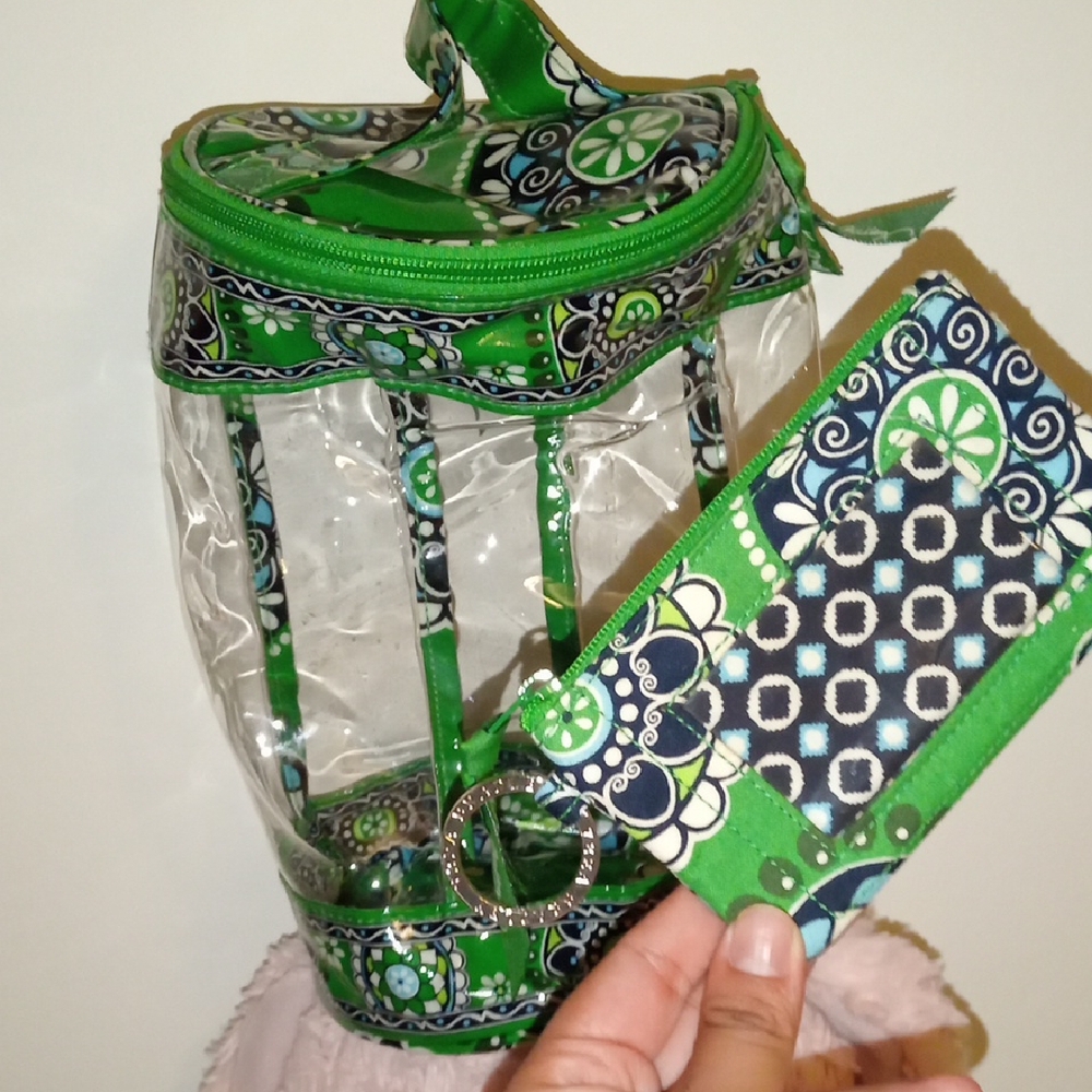 Vera Bradley Green and Blue Cosmetic Bag Set